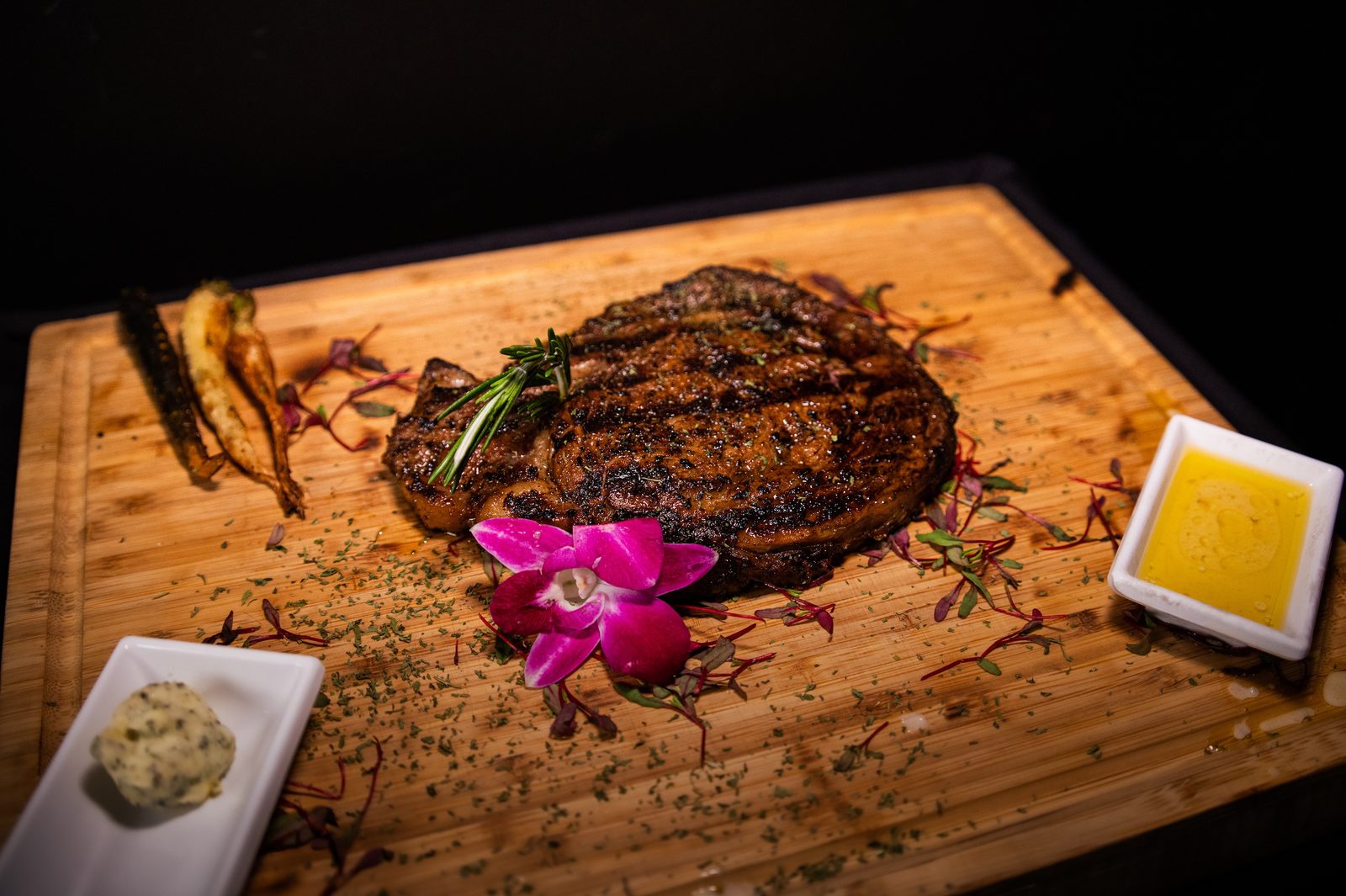 Grilled steak on the board