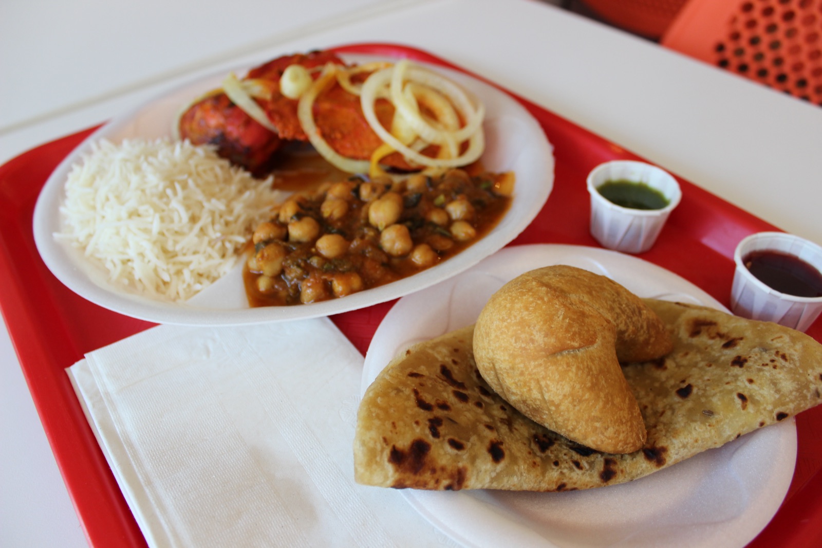 The Tandoori Chicken combo on a tray